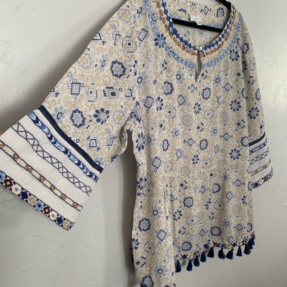 Embroidered fringed tunic